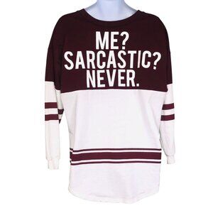 Womens XL Top Me Sarcastic Never Maroon White Long Sleeve New